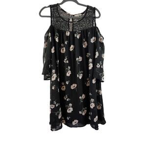 Halo Black Floral Cold Shoulder Dress - Size Small